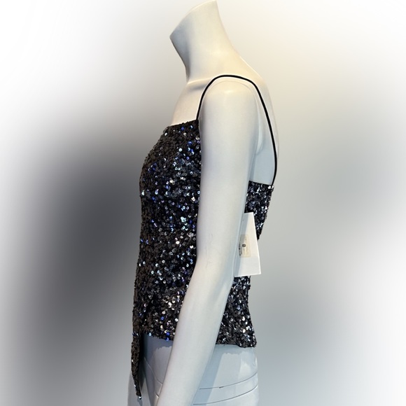 NWT Sean Collection Sequin Asymmetrical Camisole Silver Spaghetti Straps SZ XS - Picture 8 of 16